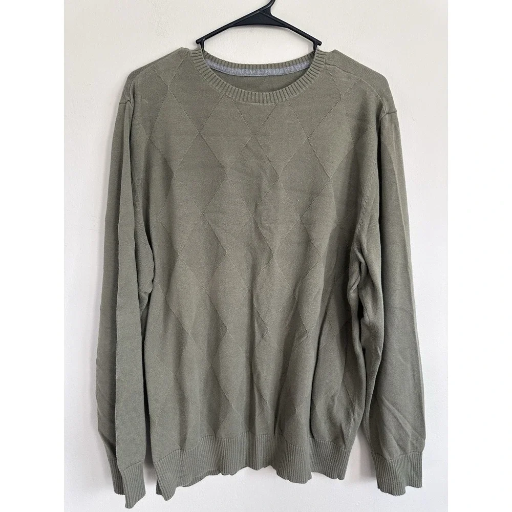 Vintage St. Johns Bay 90s Sweater Crew Neck 100% Cotton Olive Green Mens LARGE